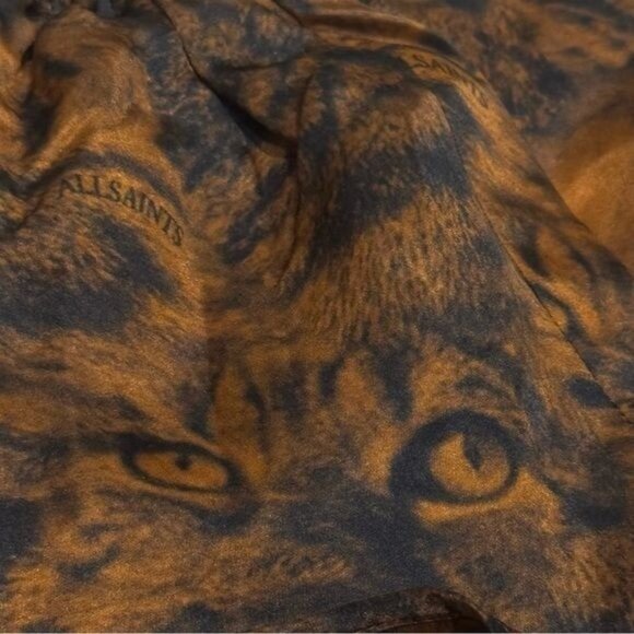 NEW All Saints Penny Grizedale Cat Print Silk Blend Wrap Front Blouse Grunge 6 - Picture 4 of 8